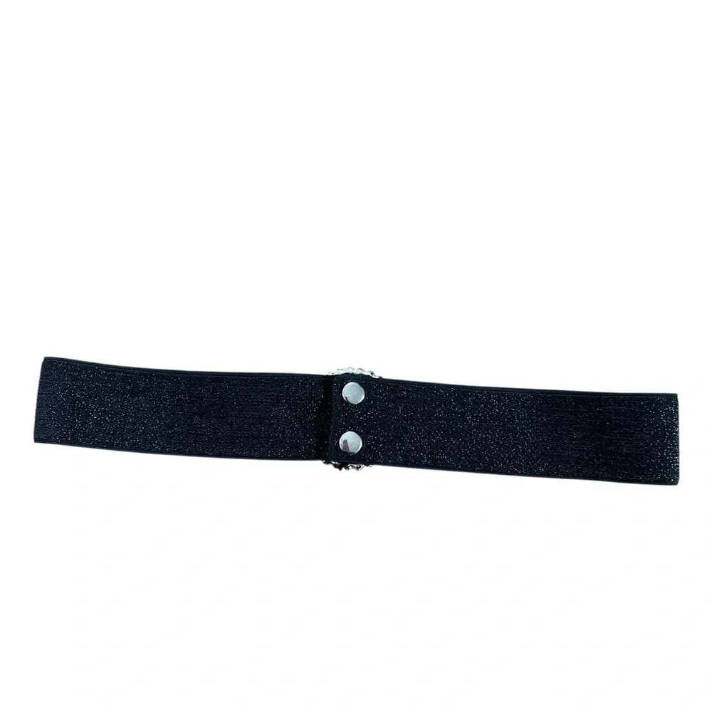 By Debra Belt Black Silver Glitter Shimmer CZ Removable Buckle Elastic Stretch